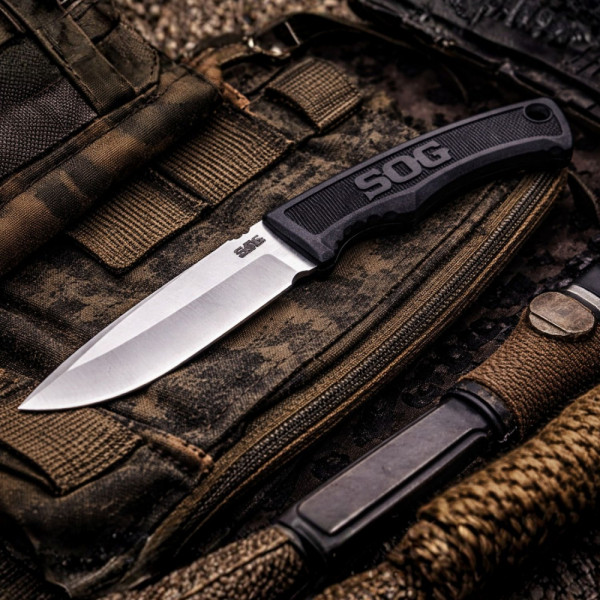 Тактически/ ловен нож SOG Field Knife за оцеляване, стомана 7Cr17MoV, тактическа кания, с помел за чупене на стъкла